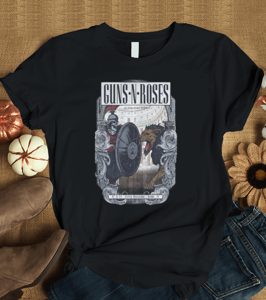 Guns N' Roses 07.8.23 Circo Massimo Rome IT Skeleton Warrior Lion Coliseum T-Shirt