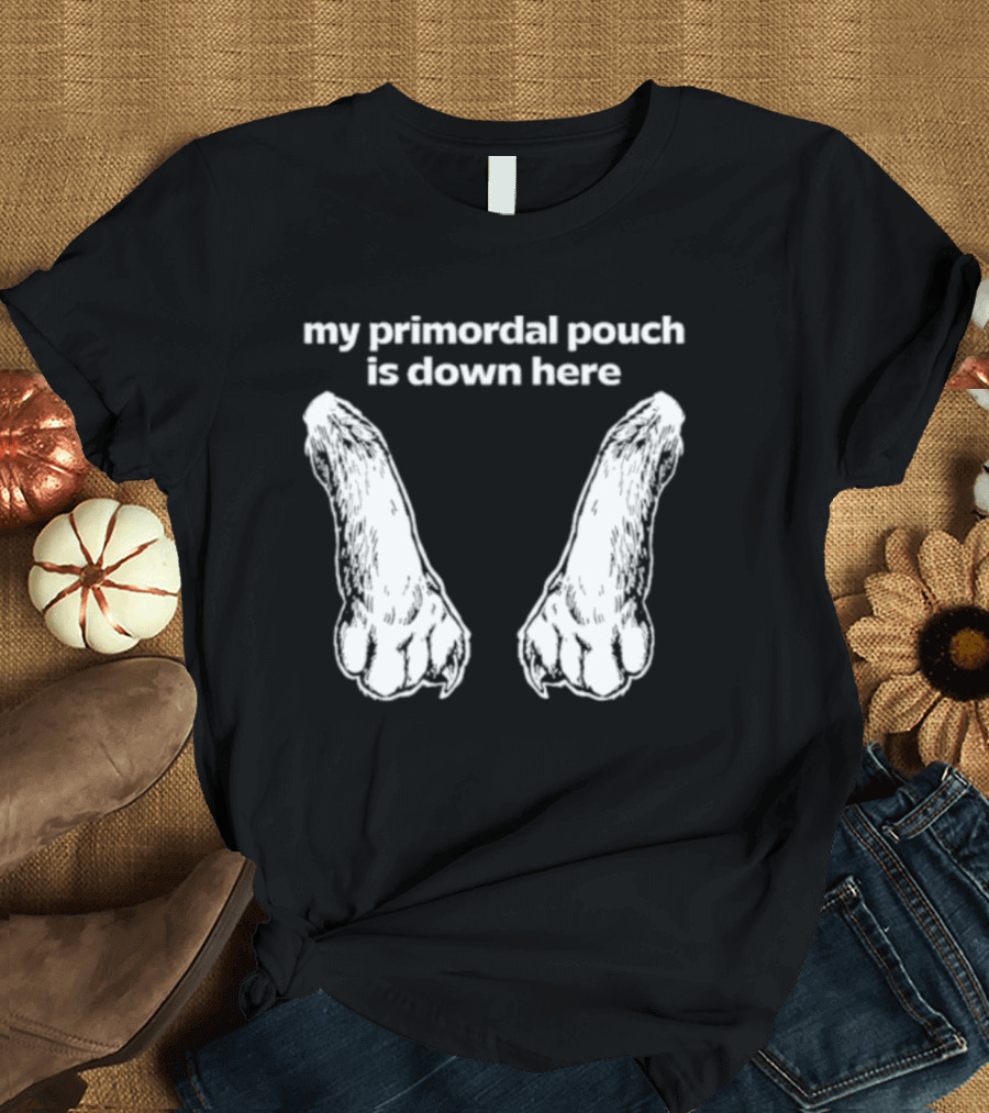 My Primordial Pouch Is Down Here Funny Cat Lover Graphic by Mango Island T-Shirt