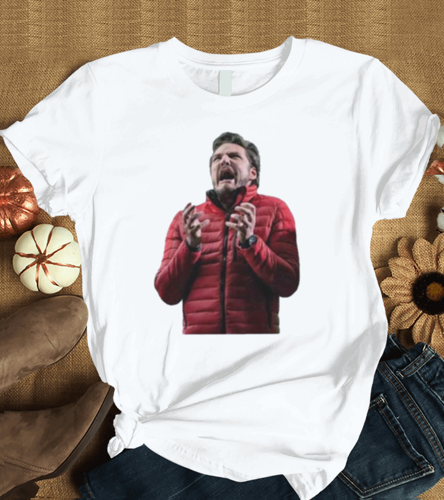 Pedro Pascal Moment In The Bubble Red Jacket Reaction T-Shirt