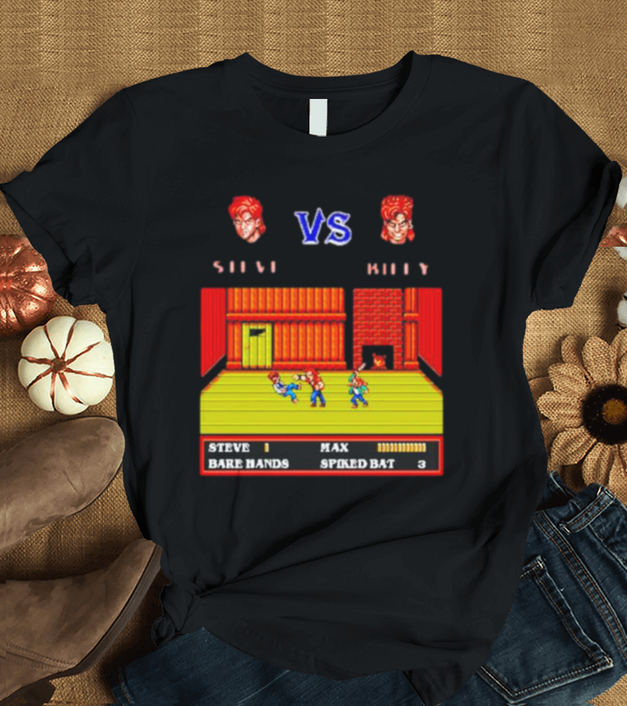 Steve Vs Billy and Max Double Dragon Showdown Retro Video Game T-Shirt