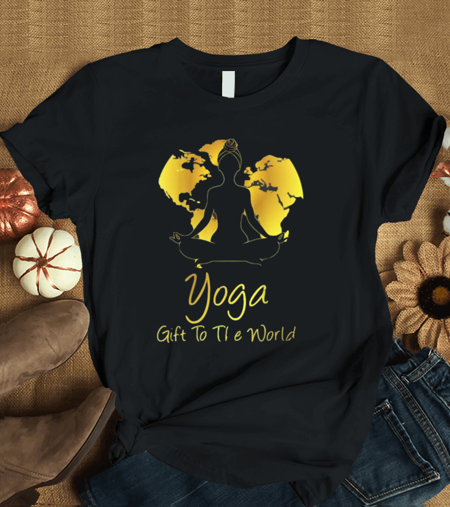 Yoga Gift To The World Globe Silhouette Meditation T-Shirt