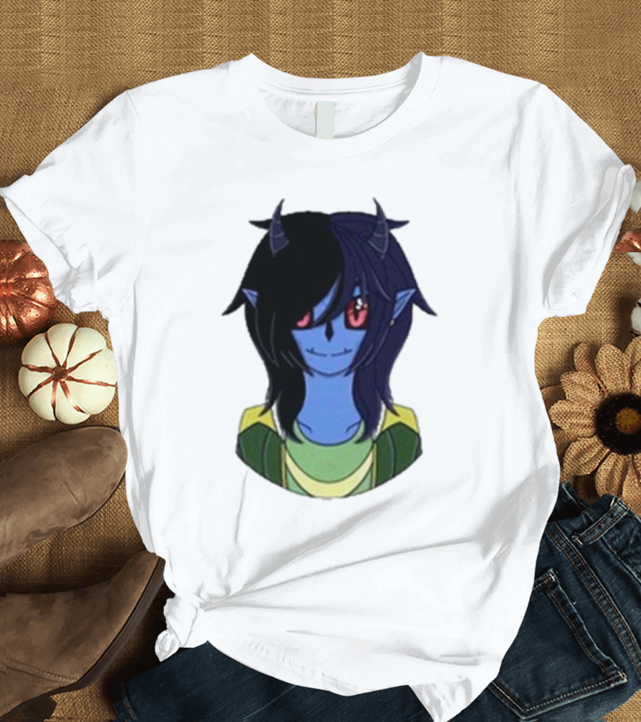 Zombicplayz's Anime-Style Blue Demon Character with Red Eyes and Horns T-Shirt