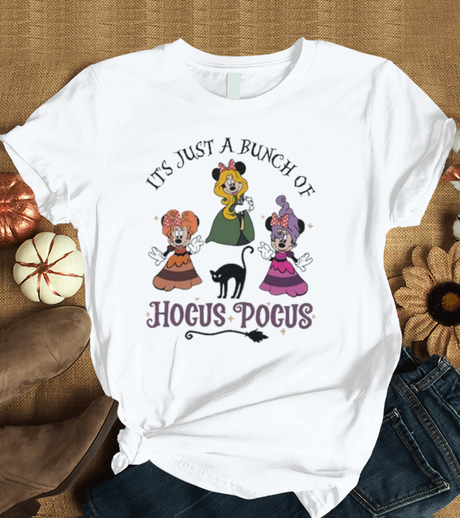 Disney Mickey It's Just A Bunch Of Hocus Pocus Halloween Black Cat Trio T-Shirt