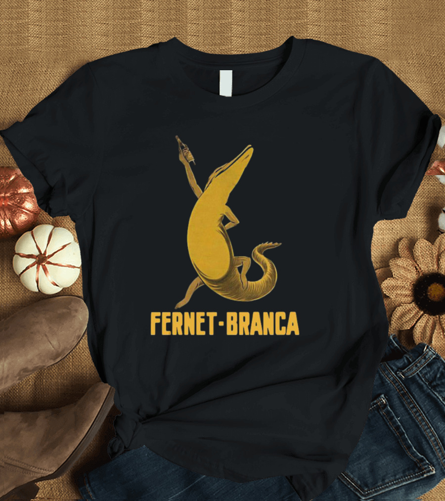 Fernet Branca Crocodile Holding Bottle Iconic Beverage T-Shirt