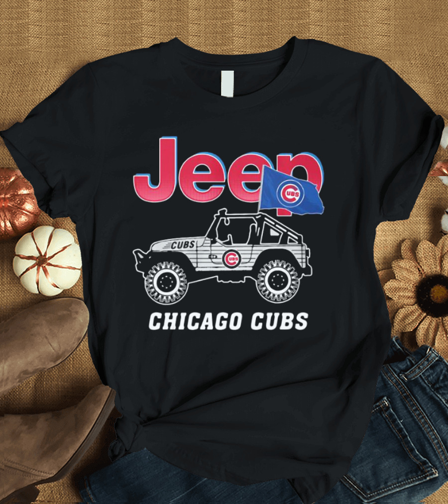 Jeep Chicago Cubs Flag with Cubs Logo on Jeep T-Shirt