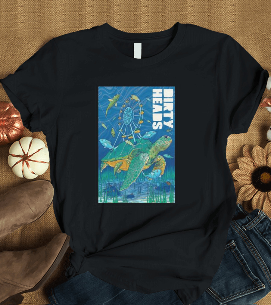 Dirty Heads Atlantic City Sea Turtle Ferris Wheel Fish Ocean Scene T-Shirt