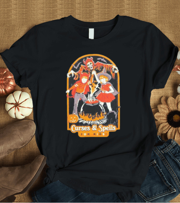 T-Shirt: Curses Spells Mineral Wash Boyfriend Fit Girls Kids Halloween Cauldron T-Shirt Curses Spells Mineral Wash Boyfriend Fit Girls Kids Halloween Cauldron T-Shirt