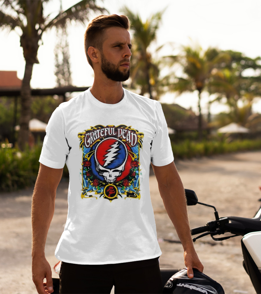 Grateful Dead Steal Your Face Skull With Roses And Lightning Bolt T-Shirt
