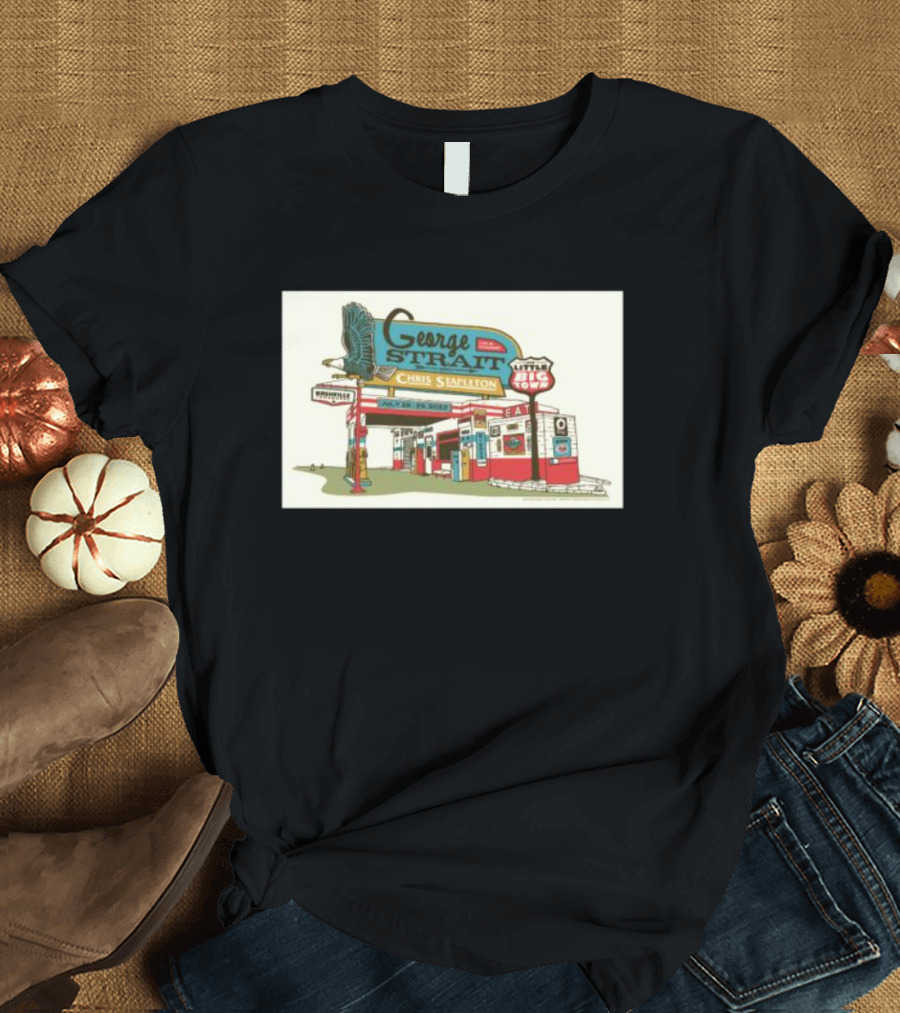 George Strait Chris Stapleton Little Big Town Nissan Stadium Tour Retro Sign T-Shirt