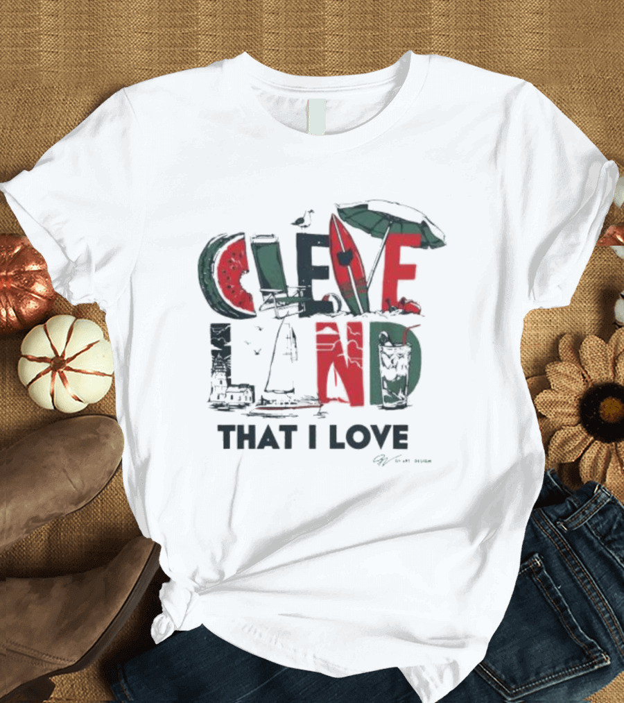 Cleveland Summer Watermelon Surfboard Umbrella Theme That I Love T-Shirt