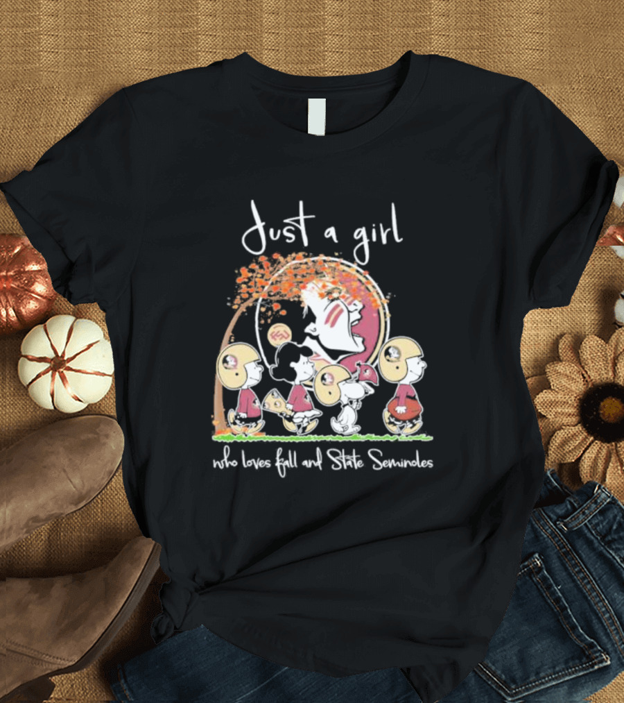 Just a Girl Who Loves Fall and State Seminoles Peanuts Characters T-Shirt