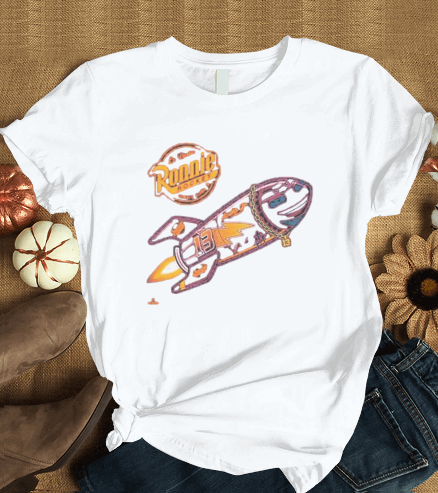 Ronnie Rocket Number 13 with Lightning Bolt and Planetary Icons T-Shirt