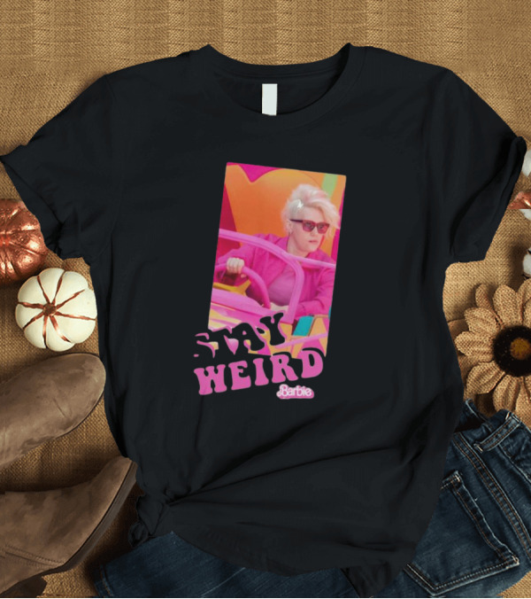 T-Shirt: Barbie Movie Stay Weird Pink Jacket Sunglasses T-Shirt Barbie Movie Stay Weird Pink Jacket Sunglasses T-Shirt
