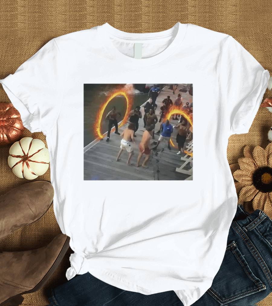 Avengers Fight A River Boat Brawl Portal Scene T-Shirt