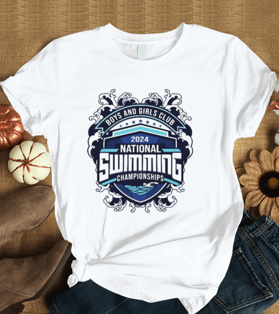 Boys and Girls Club 2024 National Swimming Championships Badge with Waves and Shield T-Shirt