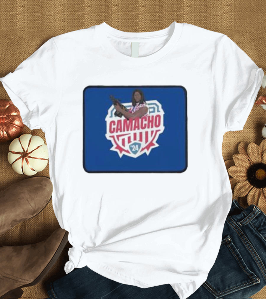 Camacho 2024 Idiocracy Shield Gun Image T-Shirt