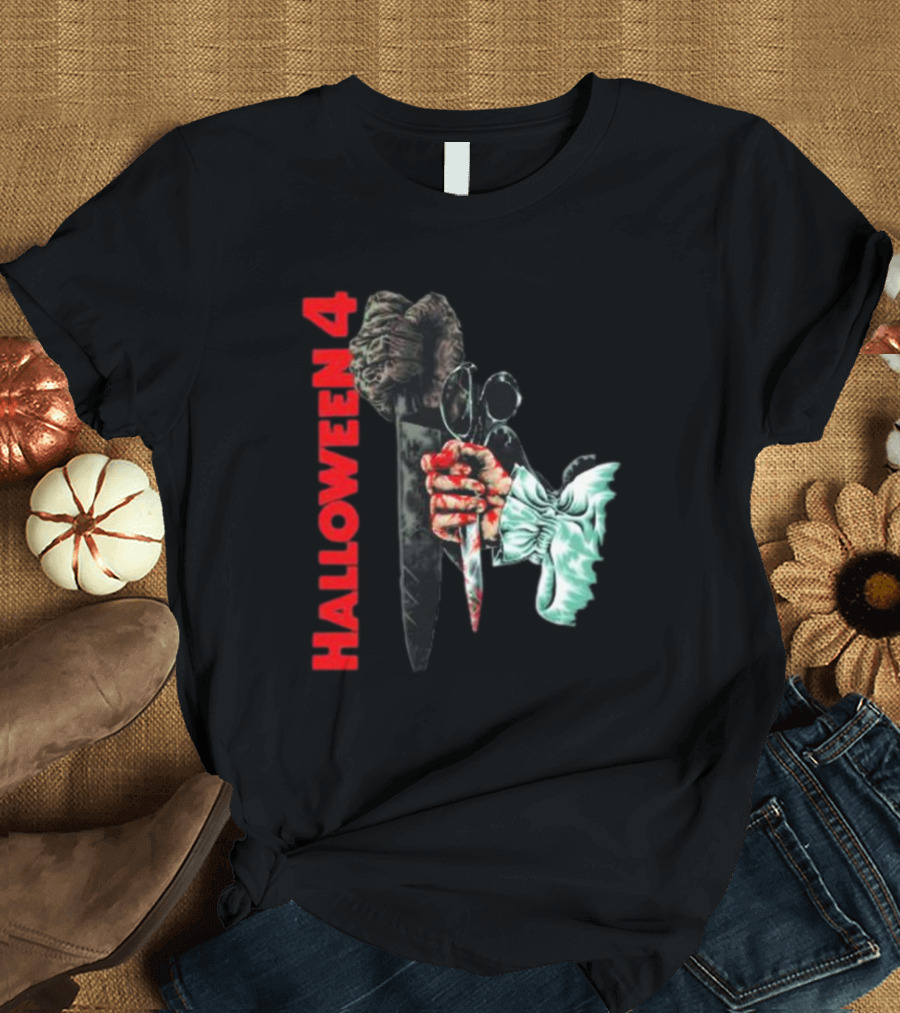 HALLOWEEN 4 SHADOW OF THE SHAPE MASK KNIFE HAND T-Shirt