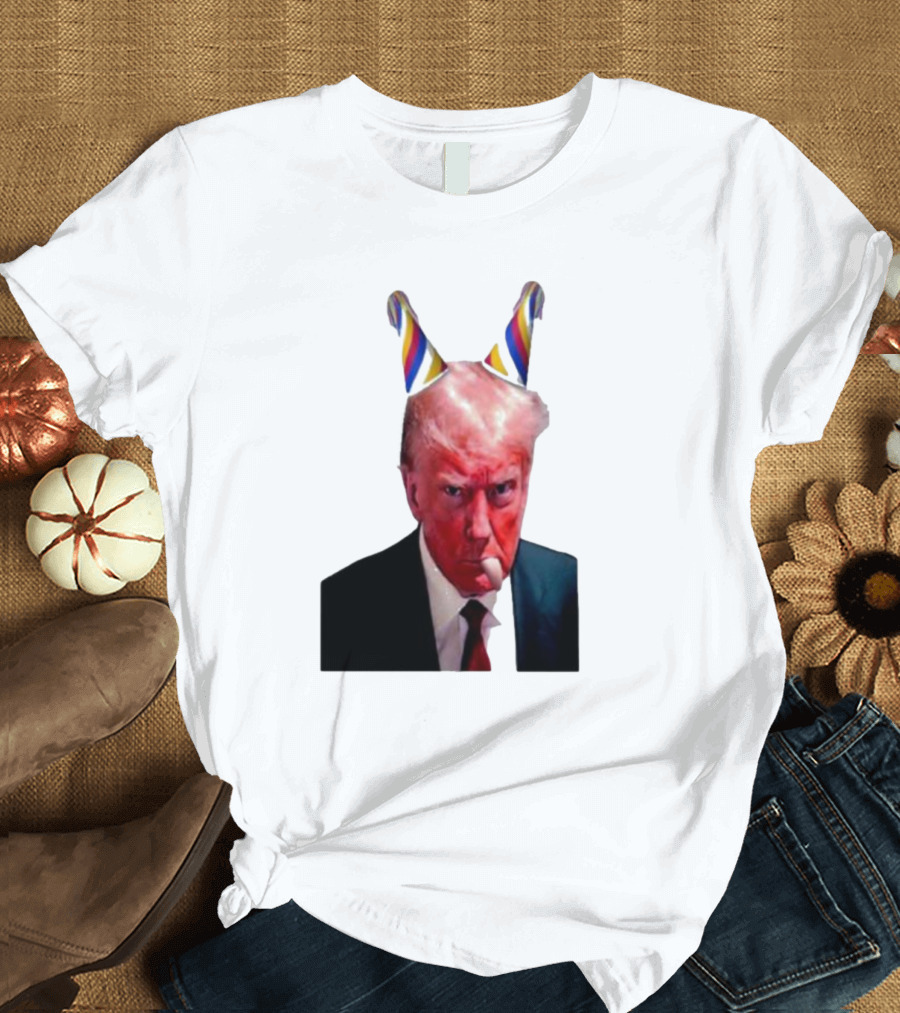 Donald Trump Birthday Meme with Party Hat and Serious Face T-Shirt