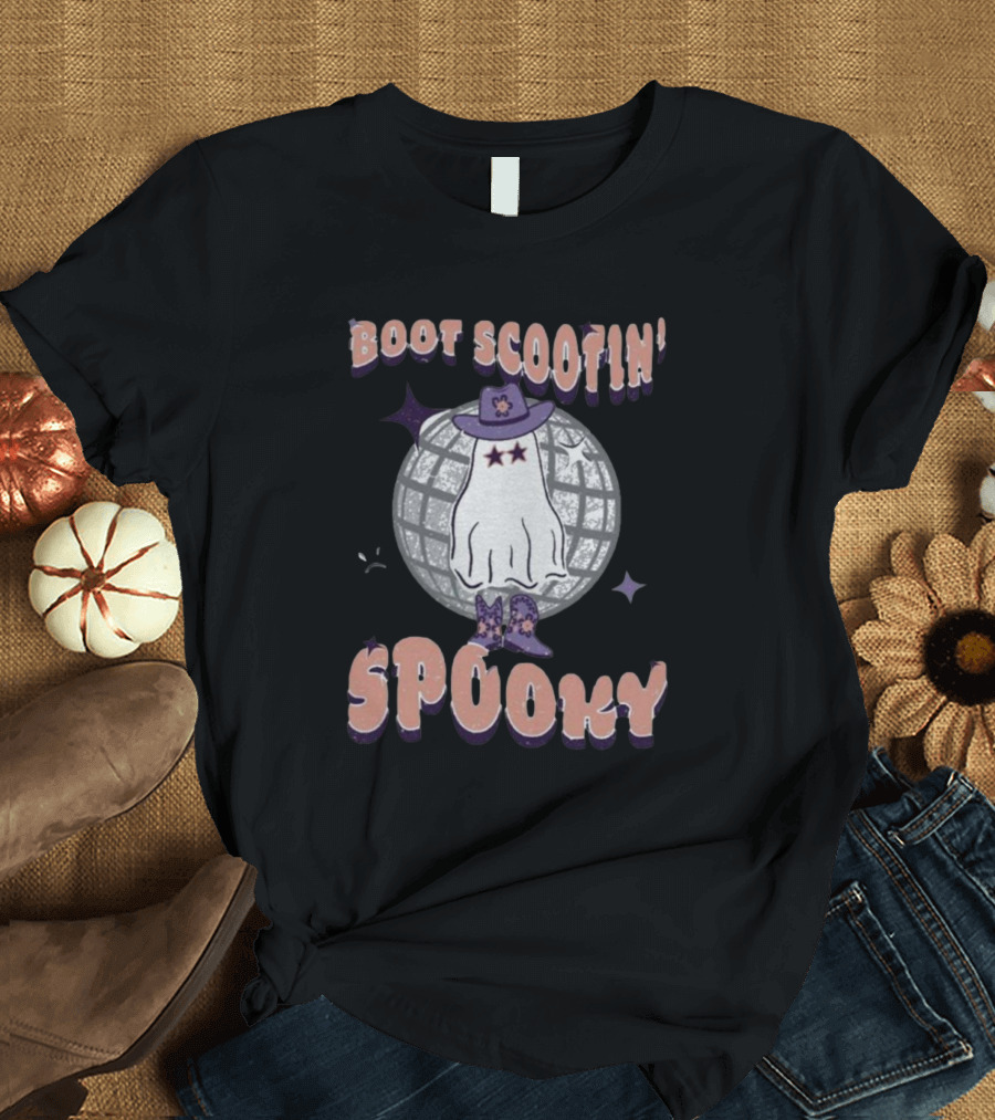 Boot Scootin’ Spooky Ghost with Cowboy Hat and Disco Ball T-Shirt