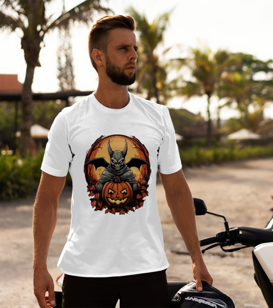 Bat Devil Pumpkin Halloween Moon Shadows T-Shirt