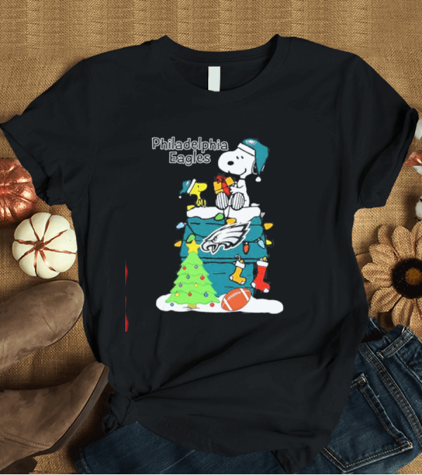 T-Shirt: Philadelphia Eagles Christmas Snoopy with Woodstock and Football T-Shirt Philadelphia Eagles Christmas Snoopy with Woodstock and Football T-Shirt