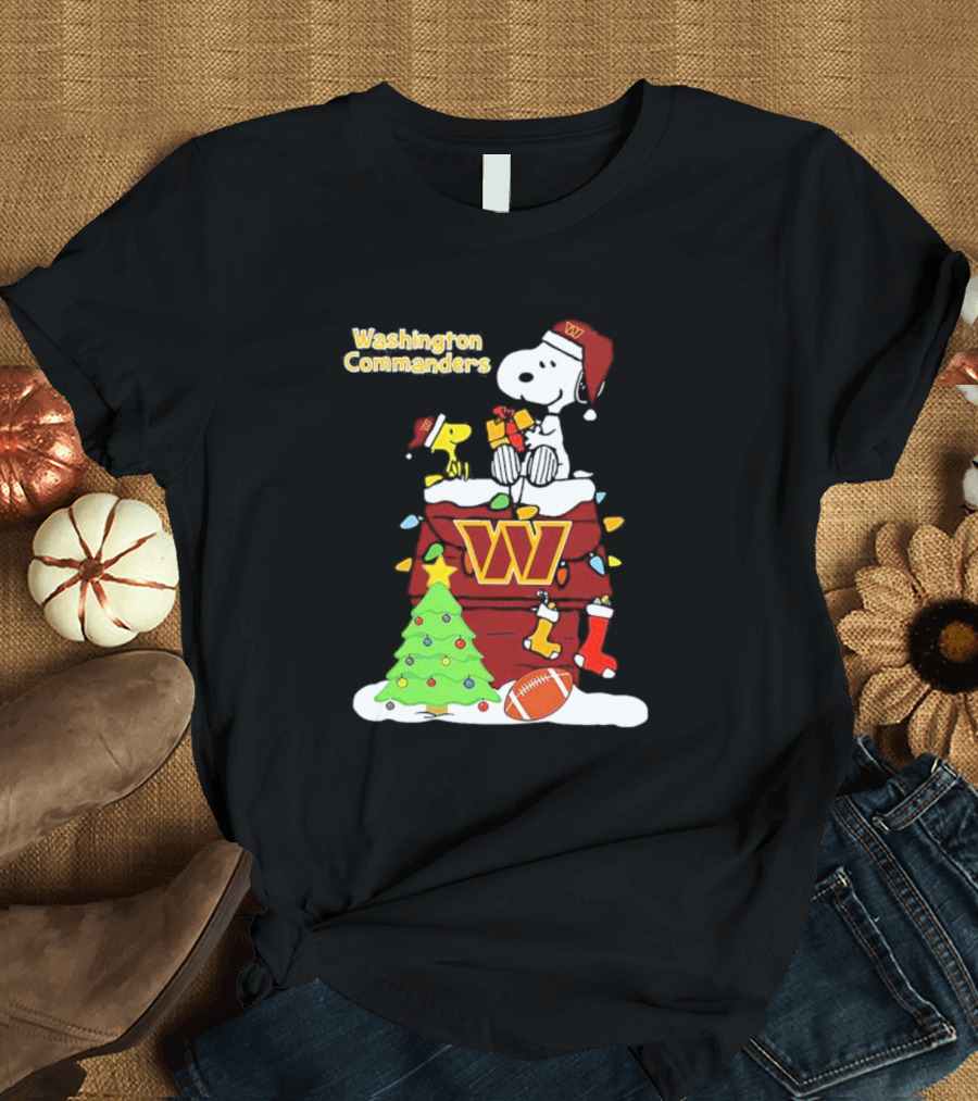 Washington Commanders Christmas Snoopy Chimney Festive Scene T-Shirt