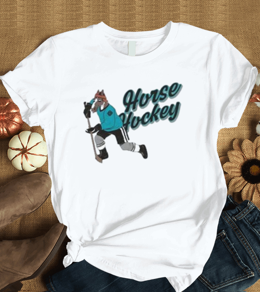 Horse Hockey Skating Horse Player in Teal Jersey T-Shirt