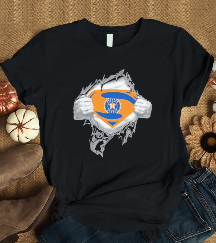 Houston Astros Superman Emblem Ripped Chest T-Shirt