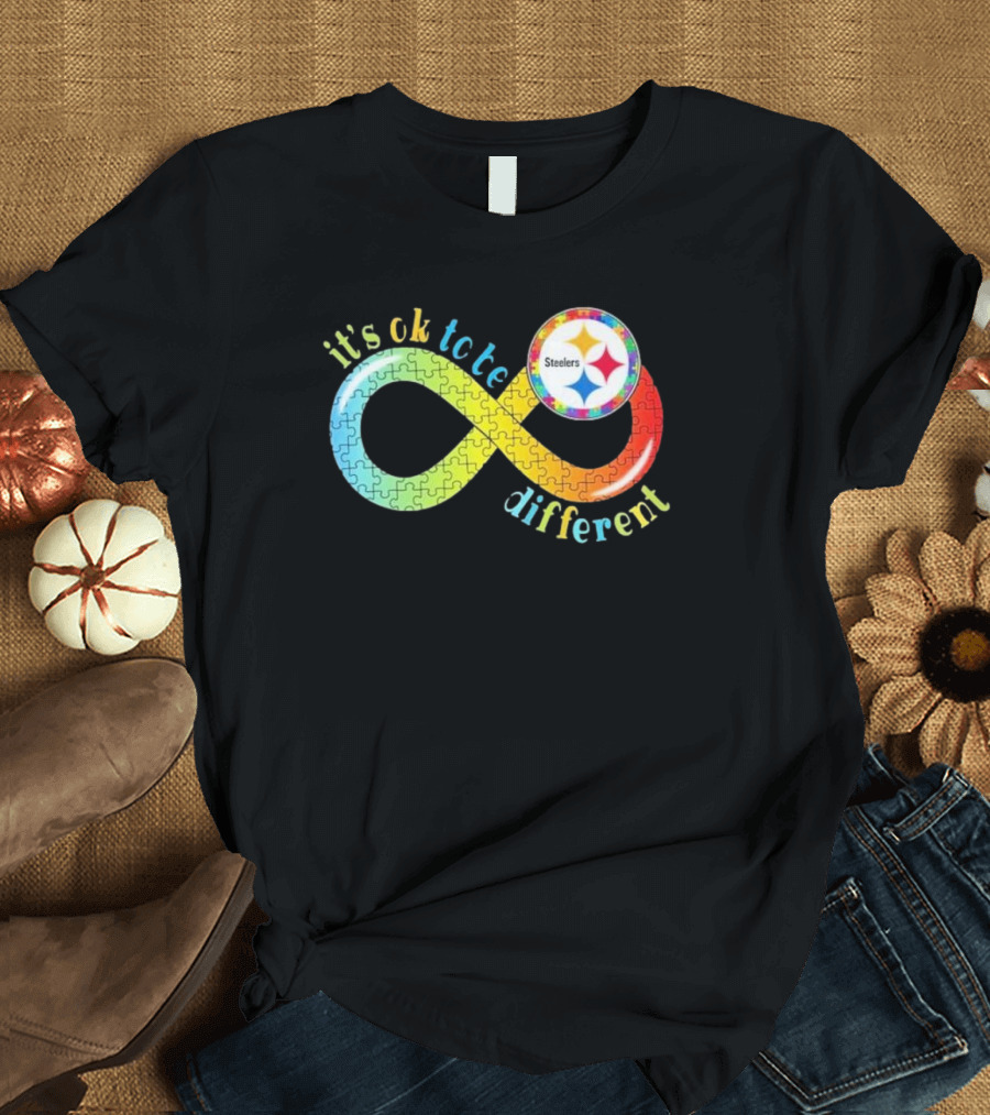 Pittsburgh Steelers Autism Awareness Infinity It's Ok to Be Different Puzzle T-Shirt