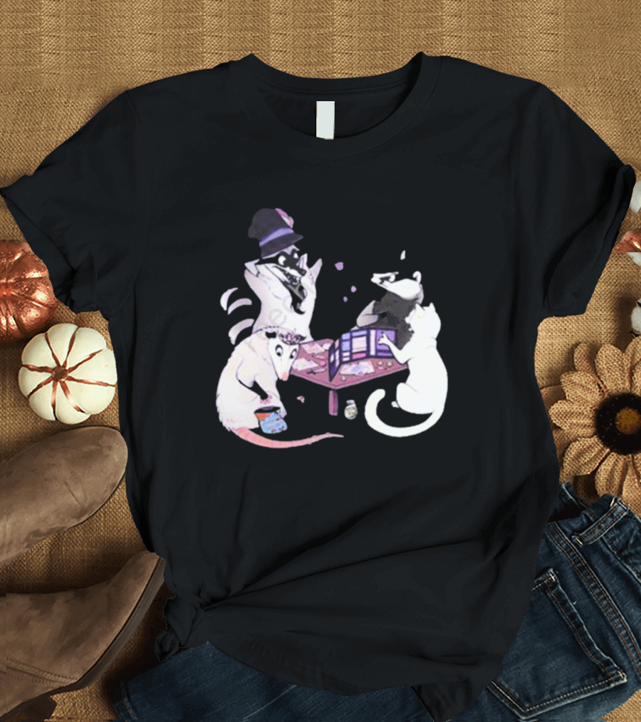 Game Night Raccoon Mouse Cat Tabletop Adventure T-Shirt