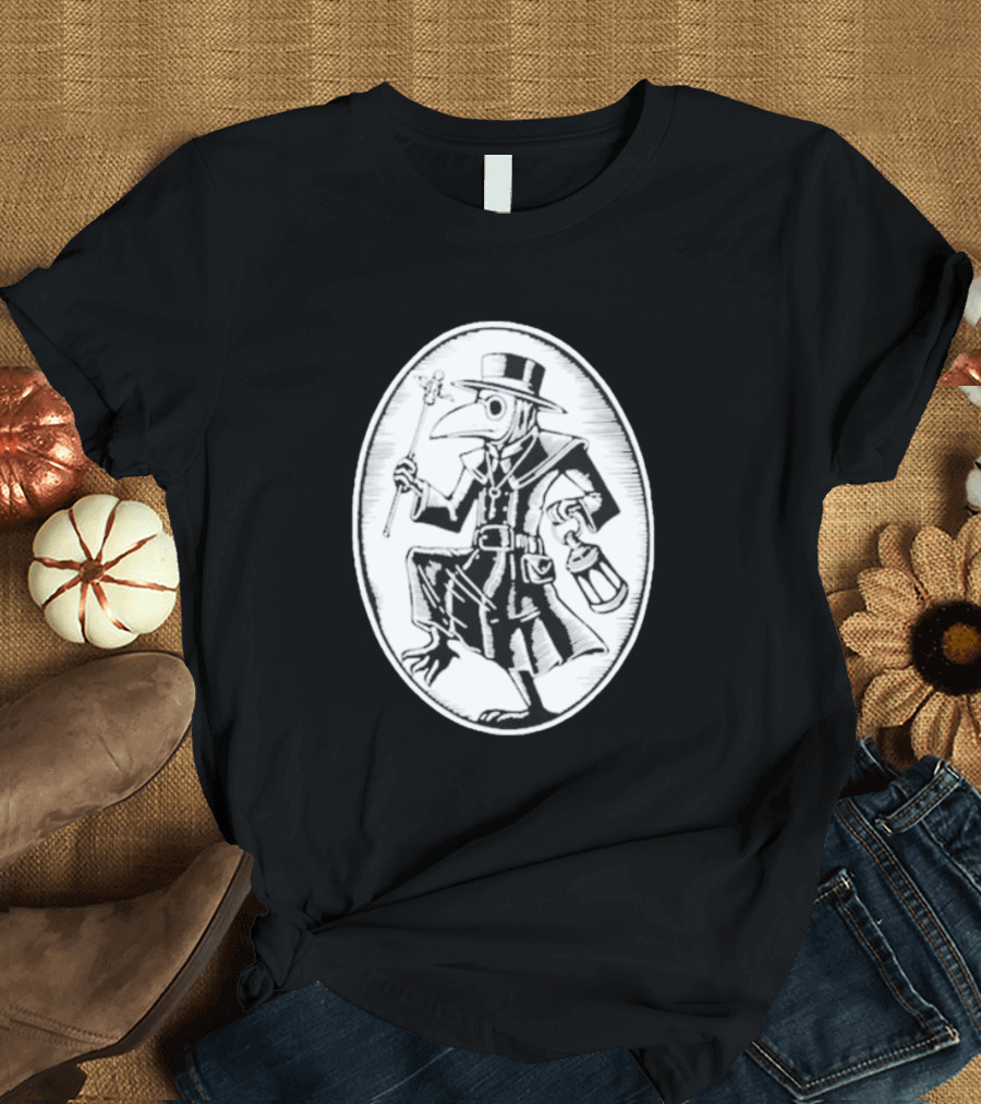 Queenkryptid Plague Doctor Holding Lantern In Oval Frame T-Shirt