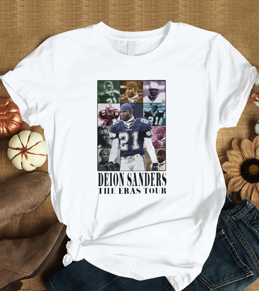 Deion Sanders The Eras Tour Collage Montage with Multiple Football Jerseys T-Shirt