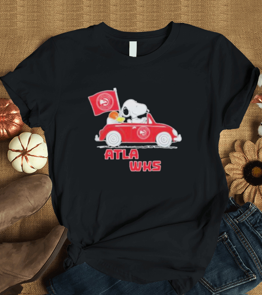 ATLA WKS Snoopy Dog Driving Red Car with Basketball Flag T-Shirt