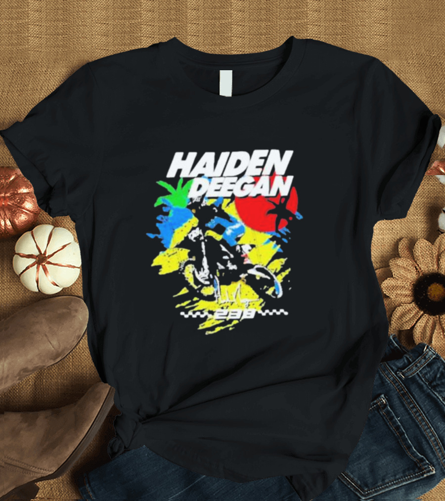 Haiden Deegan 38 Colorful Motocross Art with Sun and Palm Elements T-Shirt