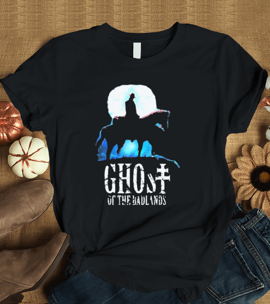 Ghost Of The Badlands Cowboy Silhouette Moonlit Horseback Scene T-Shirt