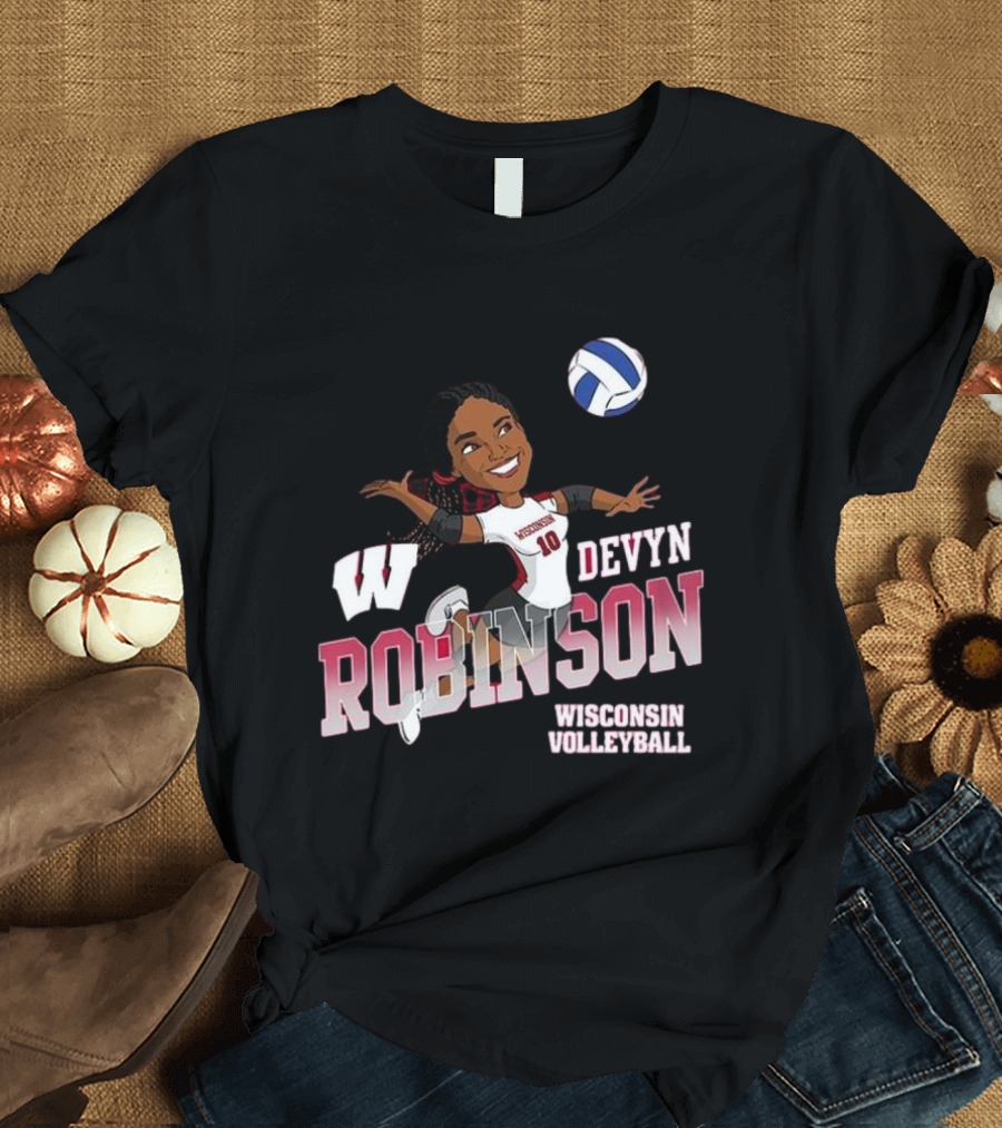 Wisconsin Volleyball Devyn Robinson Caricature T-Shirt
