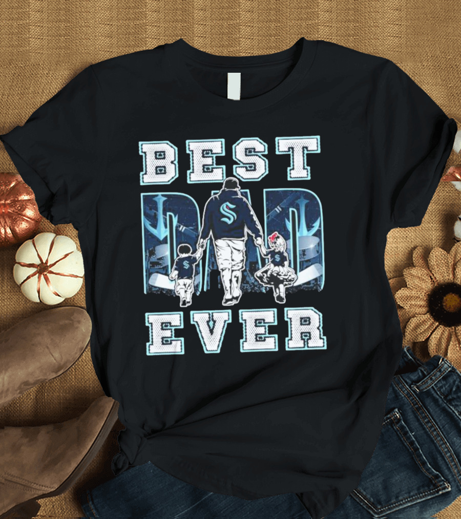 Seattle Kraken Best Dad Ever Walking with Kids T-Shirt
