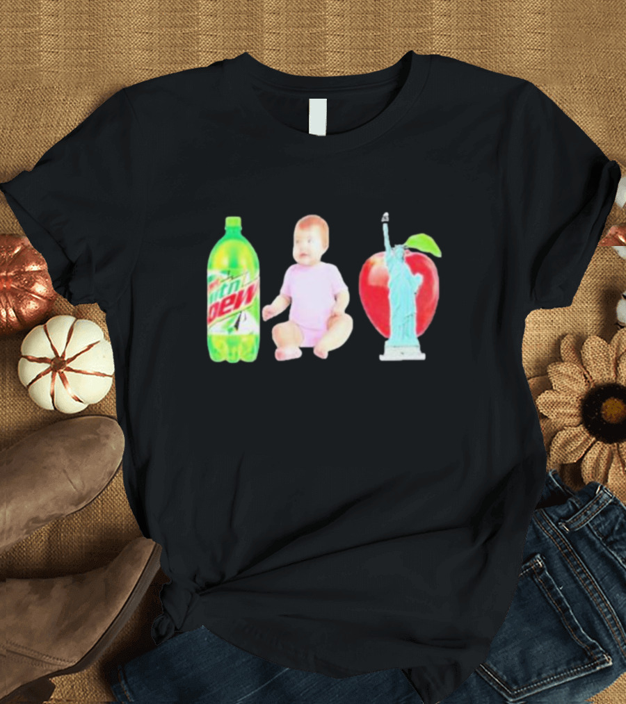Velvetropic Mountain Dew Baby Apple Statue of Liberty T-Shirt