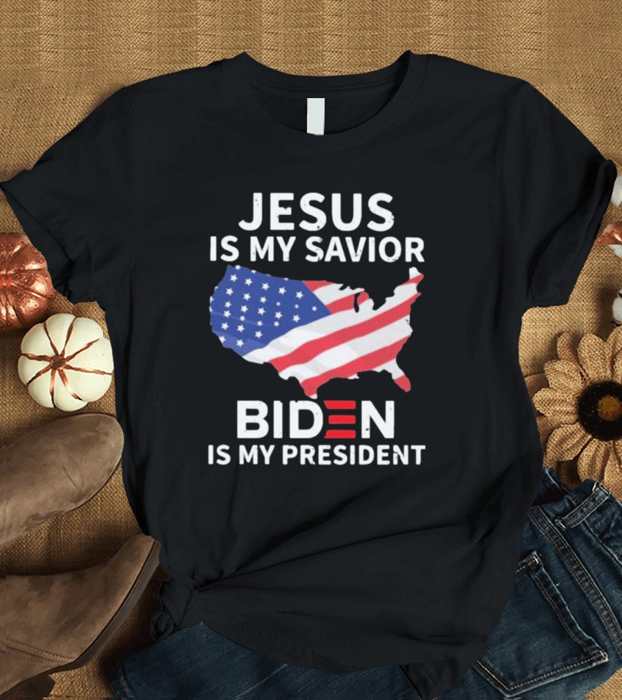 Jesus Is My Savior Biden Is My President USA Flag Map T-Shirt