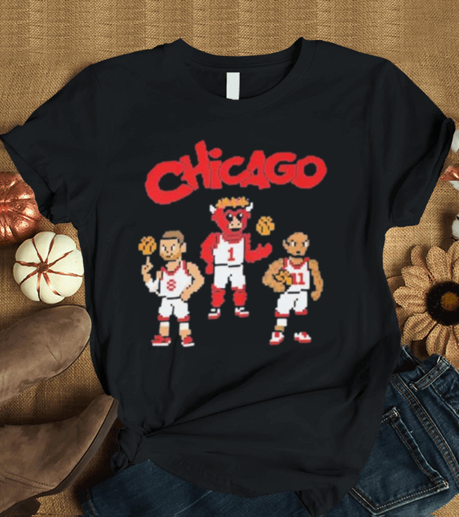 Chicago Bulls NBA Mascot and Player Pixel Art Chicago T-Shirt