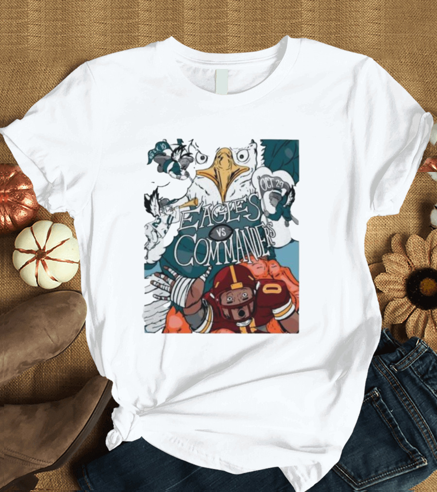Eagles vs Commanders Cartoon October 29 Football Showdown T-Shirt