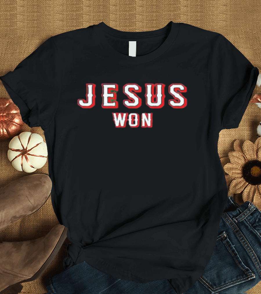 Evan Carter Jesus Won Victory lettering T-Shirt
