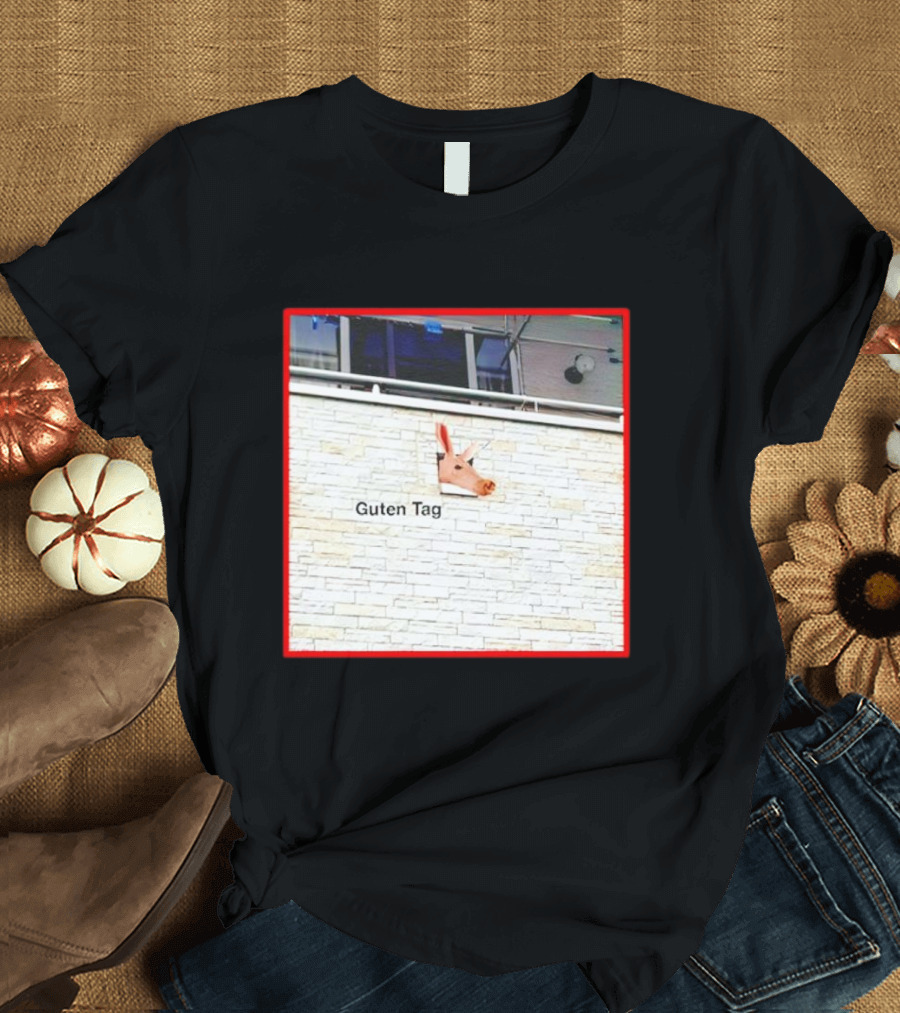 Guten Tag Pig Wall Mount with Brick Background T-Shirt