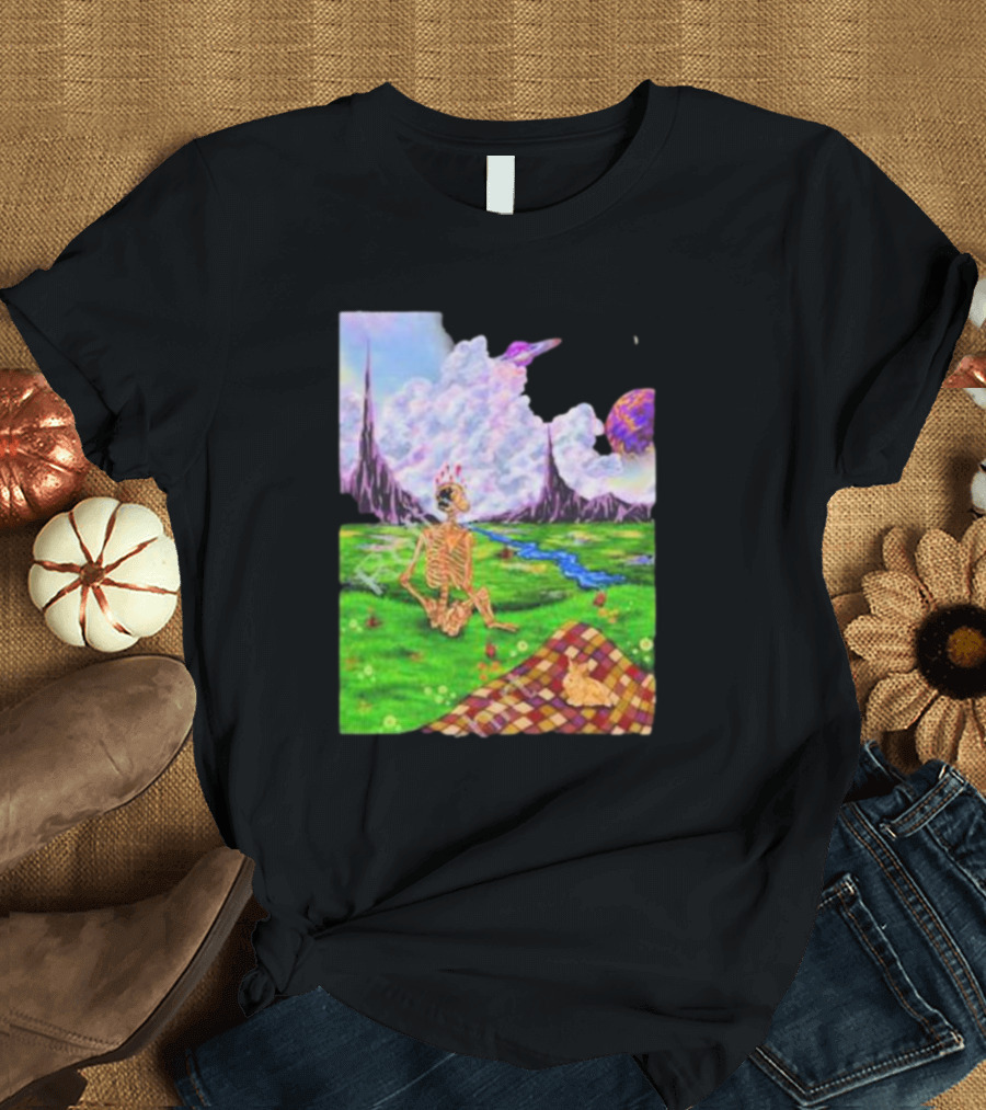 Soulosaint My Sanctuary Cosmic Landscape Skeleton Picnic Blanket T-Shirt