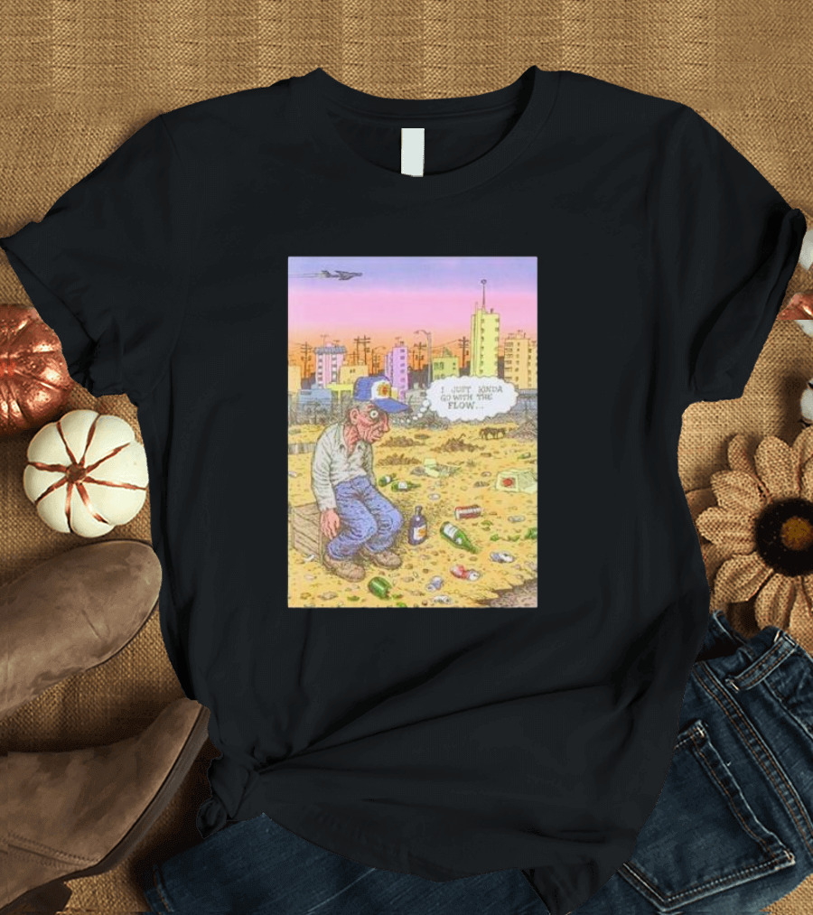I Just Kinda Go With The Flow Urban Landscape Street Scene Garbage Surreal Art Airplane City Skyline T-Shirt