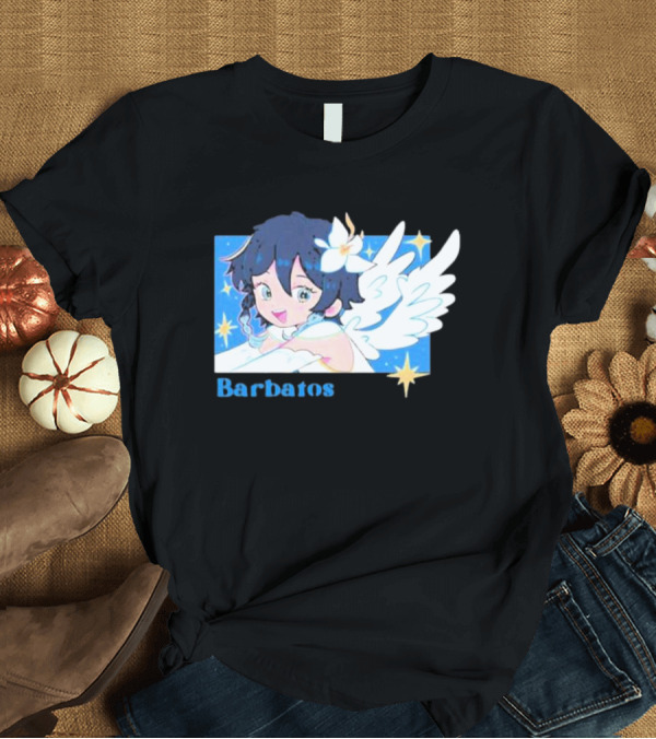 T-Shirt: Genshin Impact Barbatos Angelic Blue Winged Character with Stars T-Shirt Genshin Impact Barbatos Angelic Blue Winged Character with Stars T-Shirt