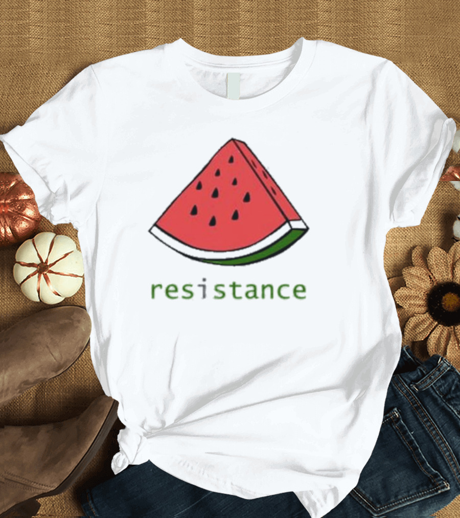 Maura Finkelstein Watermelon Resistance Slice with Green Resistance Text T-Shirt