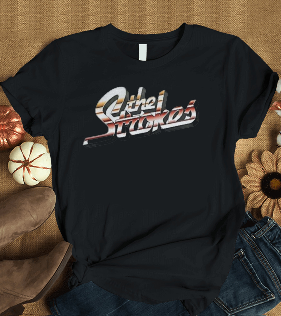 The Strokes Retro Style Logo Vintage Band Name Text T-Shirt
