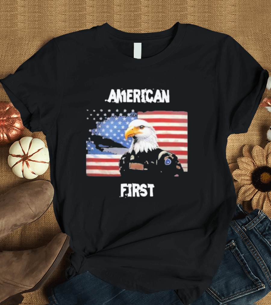 American Eagle Soldier American First US Flag Patriotic T-Shirt