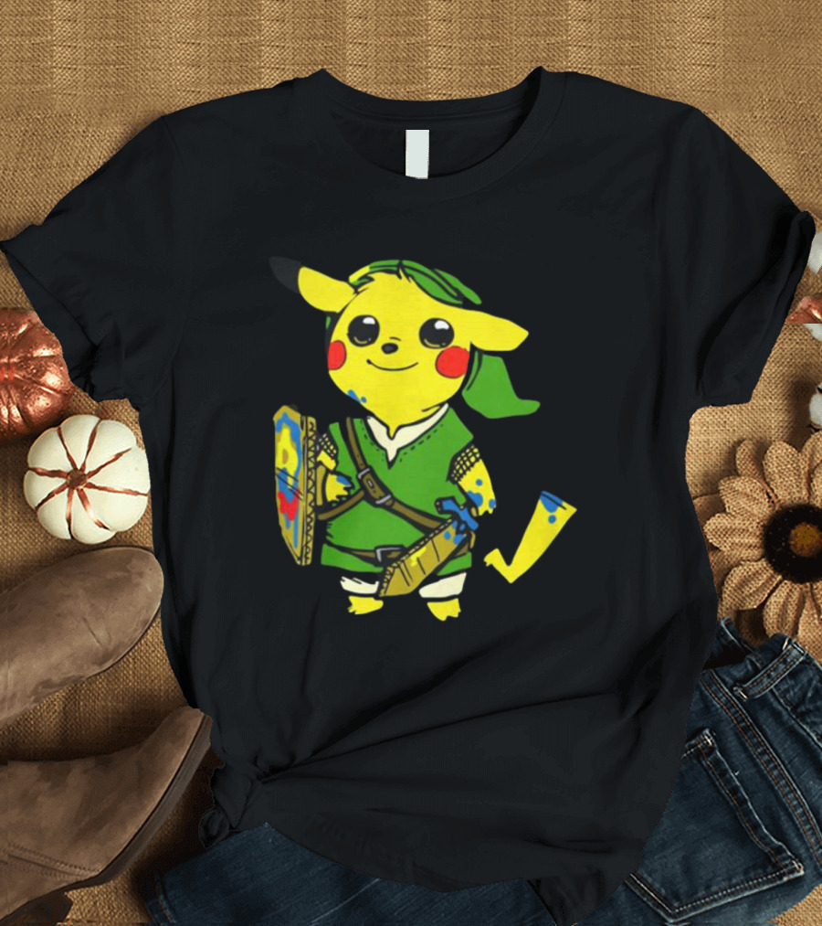 Pikachu in Link's Costume with Hylian Shield from The Legend of Zelda T-Shirt